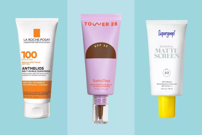 A curated collection of three top-recommended facial sunscreens displayed against a vibrant blue backdrop