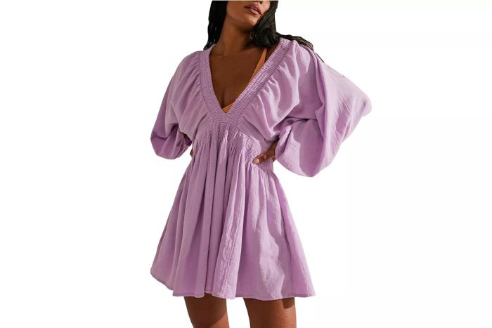 Ladyful Women's Cotton Linen Mini Dress: V-Neck A-Line Beach Sundress