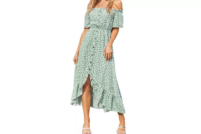 off-the-shoulder printed maxi dress