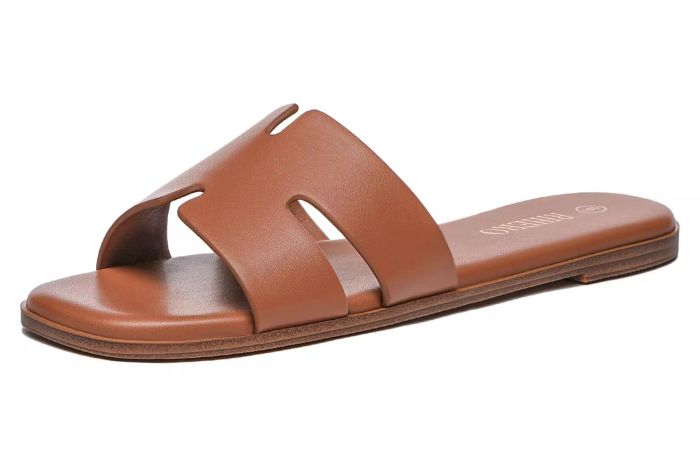 Women's Dressy Flat Sandals Comfortable Slip On Leather Slide Sandals