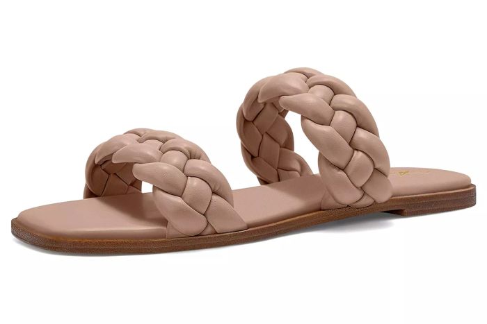 Athlefit Women's Square Open Toe Braided Sandals Slip On Low 