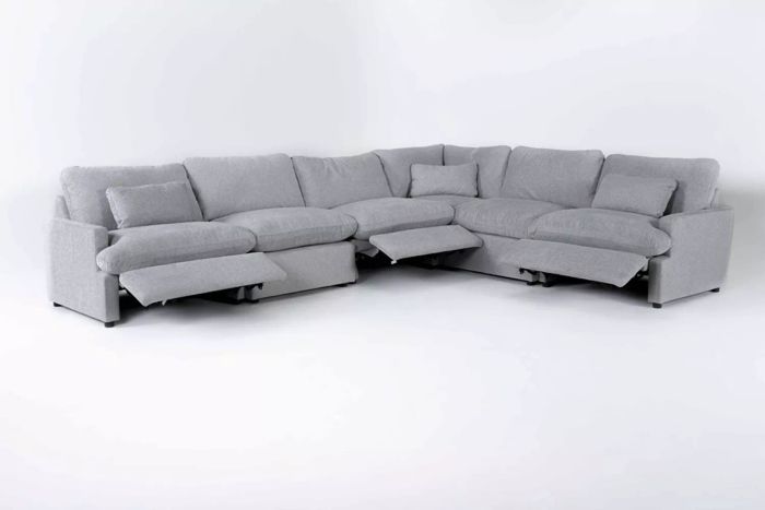 Living Spaces Jolene Silver Grey 6 Piece Power Reclining Modular Sectional
