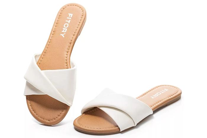 Amazon FITORY Women's Flat Sandals Fashion Slides With Soft Leather Slippers