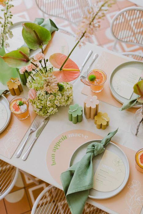 A pink and green-inspired tablescape