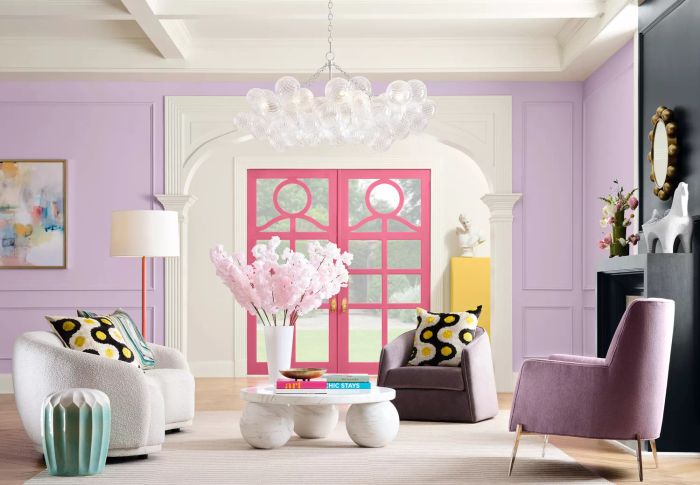 A living room adorned with vibrant, bold colors