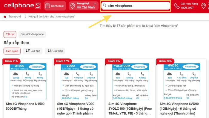 Hướng dẫn mua SIM 0914 mạng Vinaphone tại CellphoneS: Bước 1
