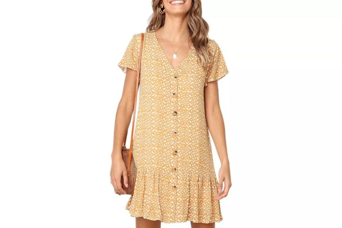 Imysty Polka Dot V-Neck Button-Down T-Shirt Dress
