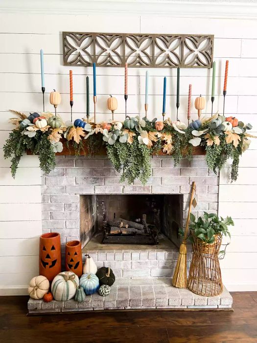 autumn fireplace mantel decorations