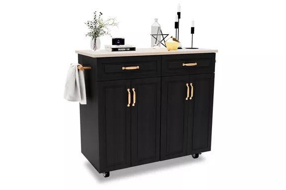 Yamiled Wide Kitchen Island Cart on Wheels with Storage