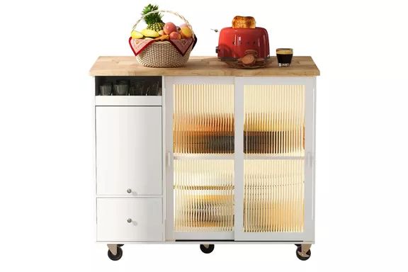 ModernLuxe Kitchen Island with Drop Leaf and LED Light