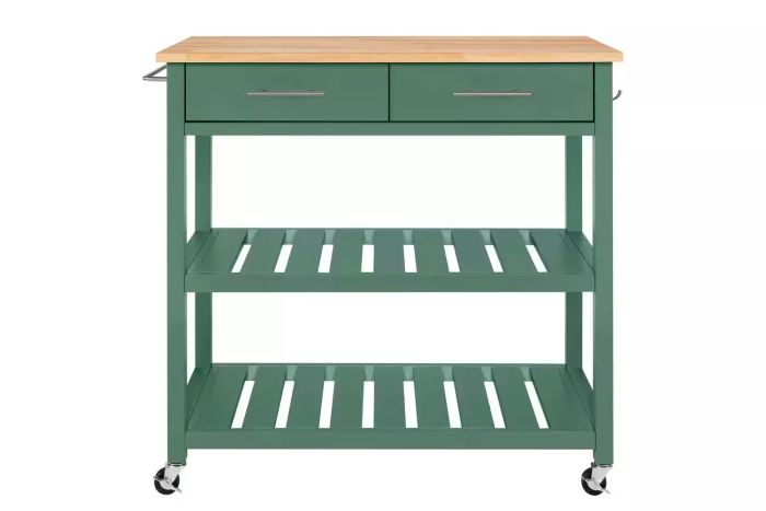 Glenville Mobile Kitchen Cart Featuring Butcher Block Surface
