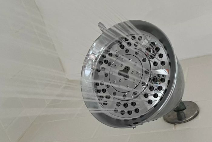 The T3 Source Showerhead with water flowing