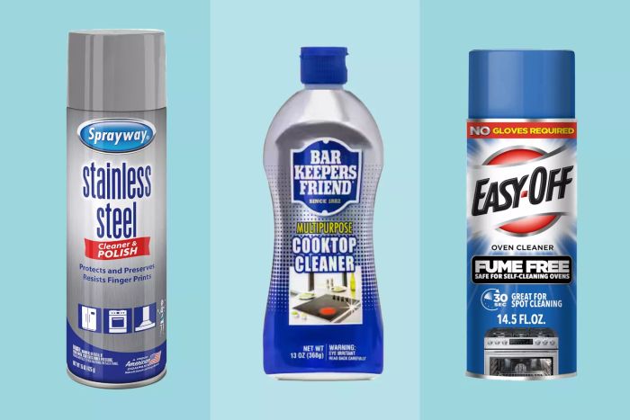 An assortment of stovetop cleaner products