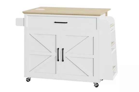 Gracie Oaks Rolling Kitchen Island Table with Drop Leaf