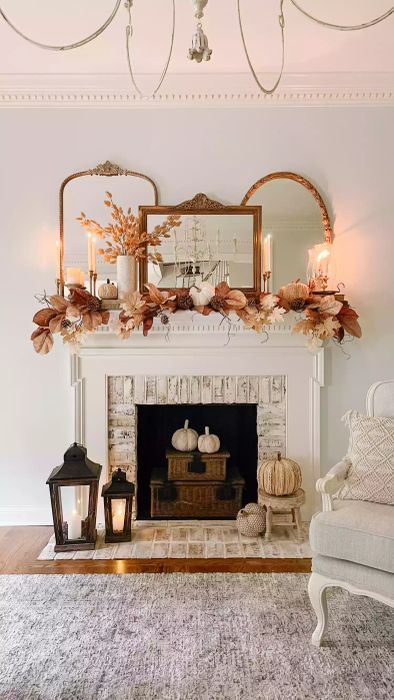 autumn fireplace mantel styling