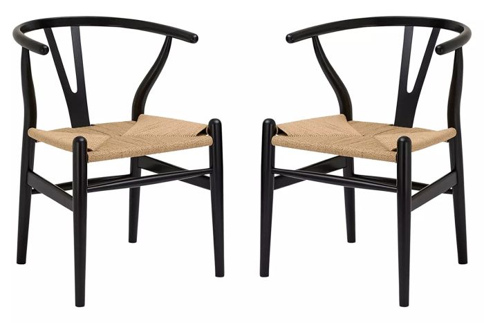 Poly & Bark Weave Modern Wooden Mid-Century Dining Chair Set