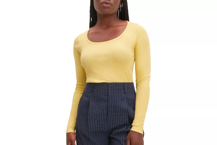 Everlane Luxe Micro-Rib Long-Sleeve Scoop-Neck Tee