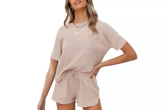 women's short waffle pajama outfit set