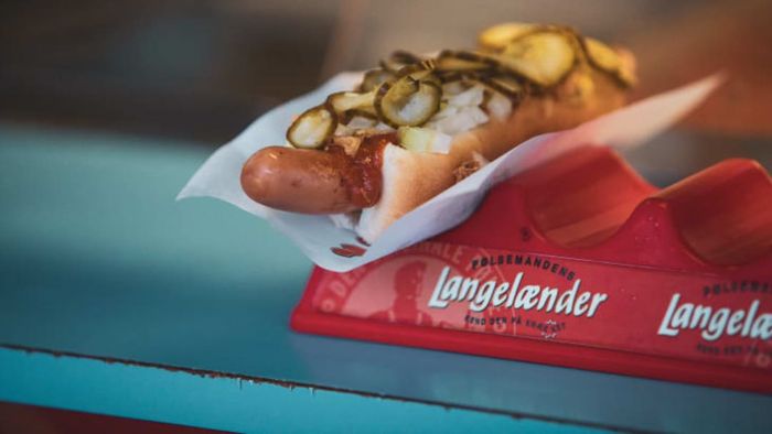 A classic Danish hot dog.