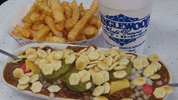 A scrambled dog from Dinglewood Pharmacy in Columbus, Georgia.