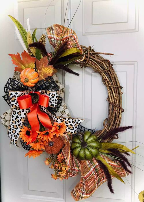 a colorful wreath to greet guests at the entrance