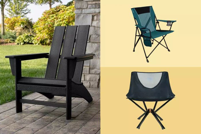A trio of our top lawn chair recommendations set against a vibrant yellow backdrop.