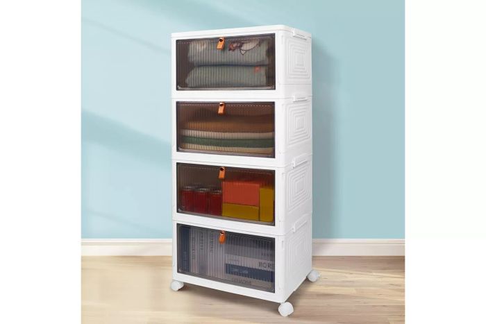 stackable plastic storage bins featuring lids and wheels