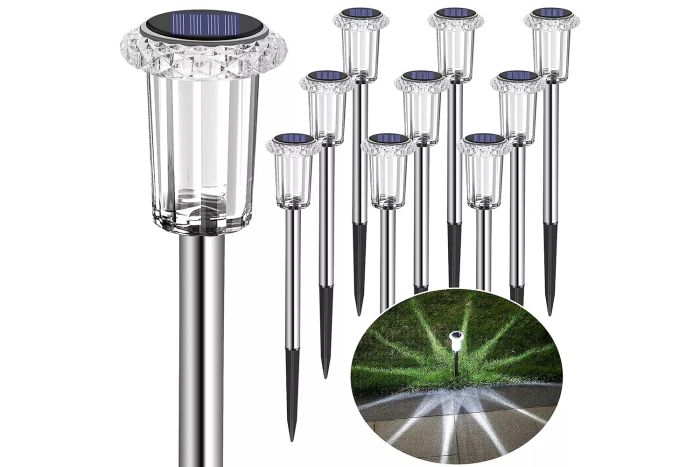Amazon Eyrosa Solar Outdoor Lights, 10 Pack Waterproof Stainless Steel Solar Stake Lights