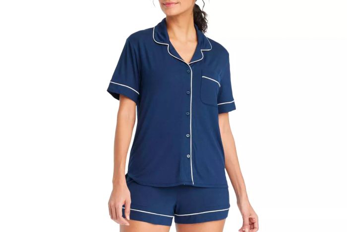 Women's Cloud Knit Short Sleeve Notch Collar Top and Shorts Pajama Set - Auden
