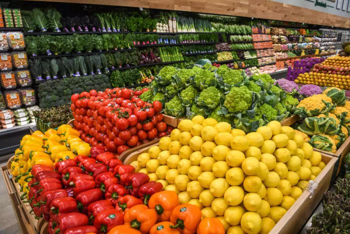 A Whole Foods Market’s produce section, with its vibrant assortment of fruits and vegetables, stands out as a fresh haven.
