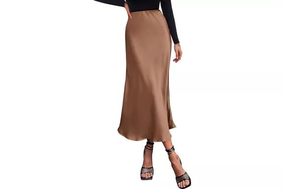 BTFBM 2024 Women Long Satin Summer Spring Skirt Silk Elegant High Waist Cocktail Party Wedding Flared A-Line Midi Skirts
