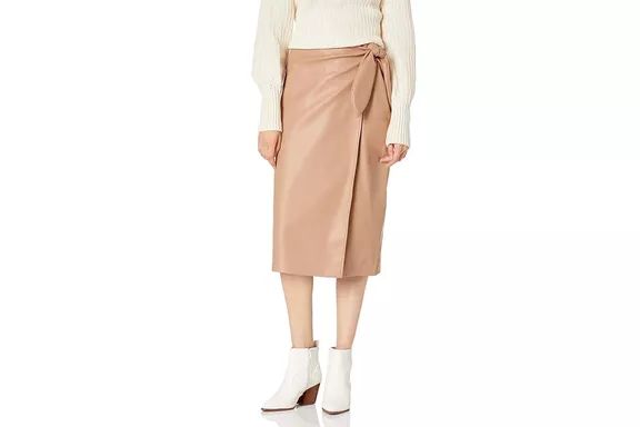 Amazon The Drop Women's Manon Vegan Leather Wrap-Front Midi Skirt