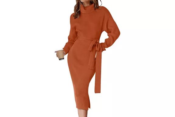 Amazon Zesica Women's Turtleneck Sweater Midi Dress