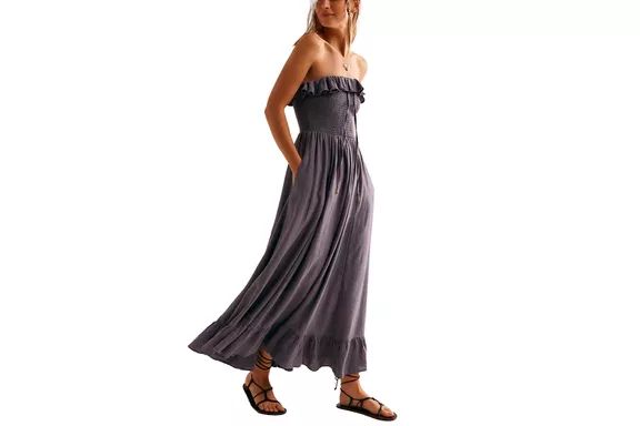 Lush Life Linen Strapless Midi Dress by Free People