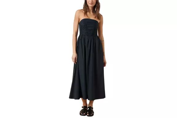American Eagle AE Strapless Ruched Poplin Midi Dress