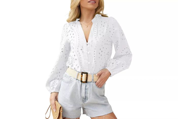Dokotoo Long Sleeve Hollow Out Lace Embroidered Blouse