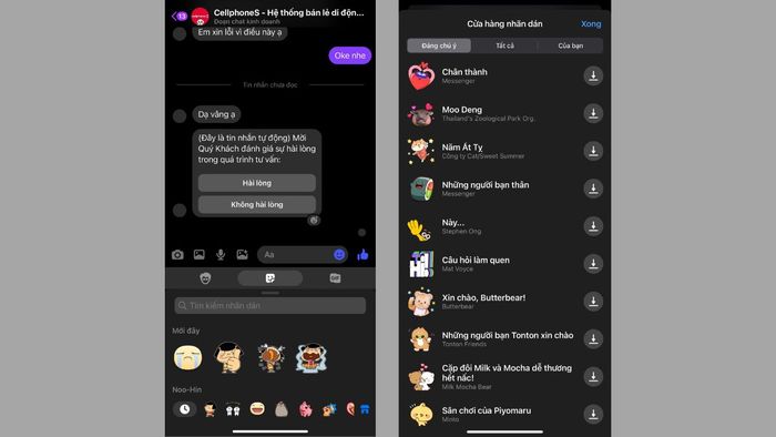 Hướng dẫn tải sticker trên Messenger dành cho điện thoại - bước 2,3,4