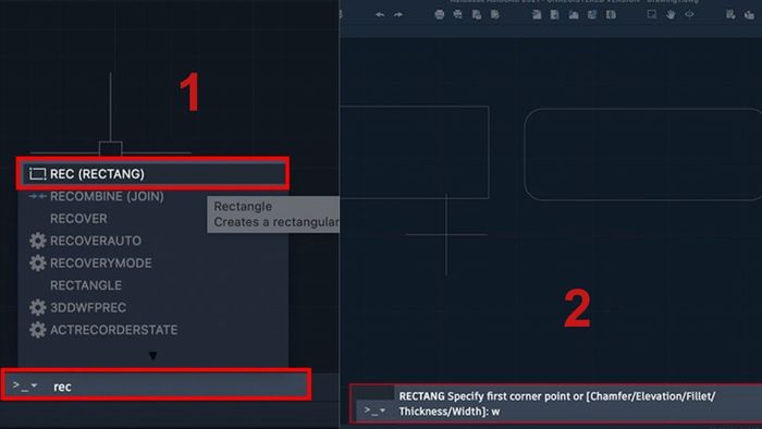 vẽ hình chữ nhật autocad