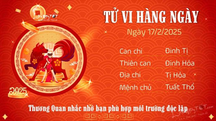 Tử vi hàng ngày 17/2/2025 của 12 con giáp - Tuổi Tuất