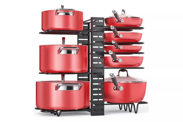 MUDEELA Pots and Pans Organizer for Cabinet 8-Tier Pan Organizer Rack