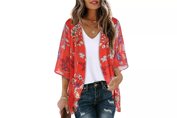 Floral Print Puff Sleeve Kimono