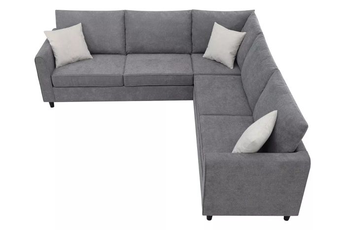 L-Shaped Sectional Sofa Couch with 3 Pillows, Modern Upholstered