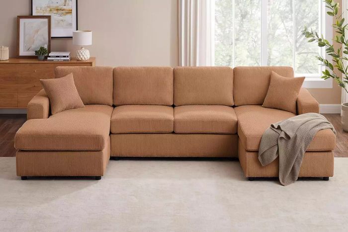 VANOMi 118'' U Shaped Sectional Sofa Couch, Corduroy