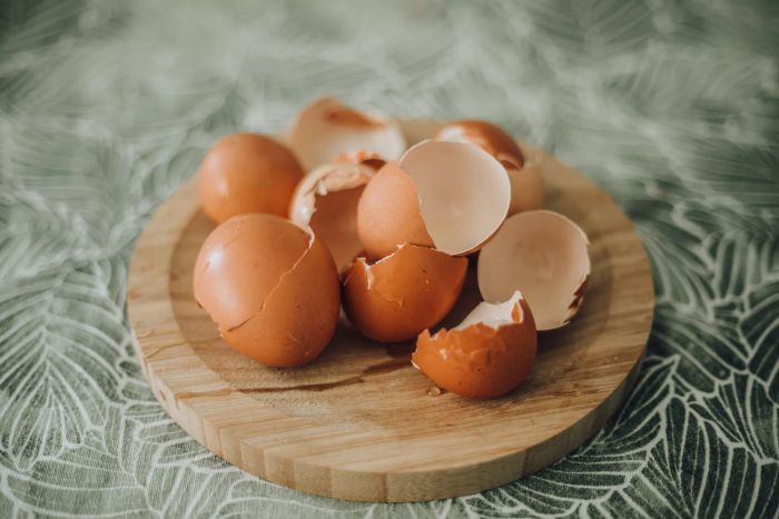 Eggshells placed on a dining table