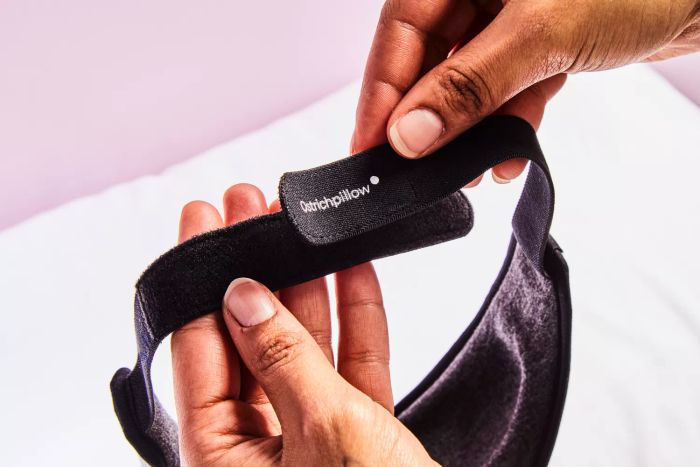 A close-up view of the strap on the Ostrichpillow Eye Mask, showcasing its adjustable feature.
