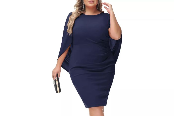 Hanna Nikole Plus Size Chiffon Cape Cocktail Dress