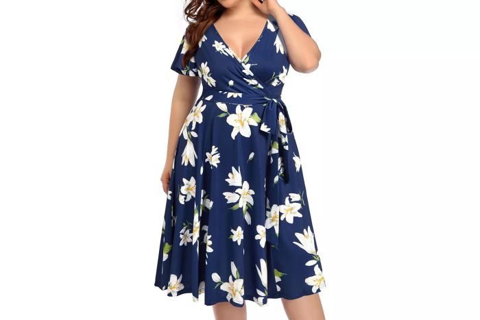 Pinup Style Plus Size V-Neck Wrap Midi Dress