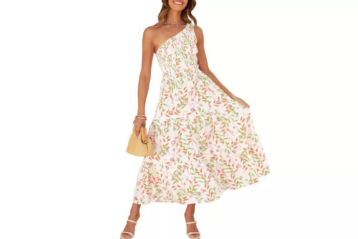 ZESICA Women's 2024 Bohemian Summer Floral Print One Shoulder Dress