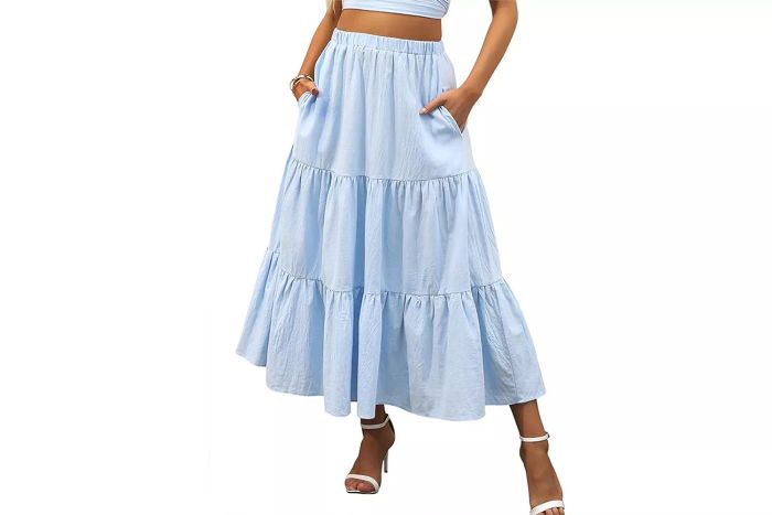 Amazon ANRABESS Women’s Summer Boho Elastic Waist Pleated A-Line Flowy Swing Tiered Long Beach Skirt