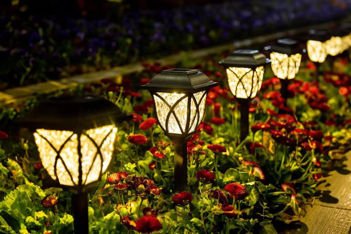 We suggest placing a set of outdoor lights along your walkway for a charming touch.